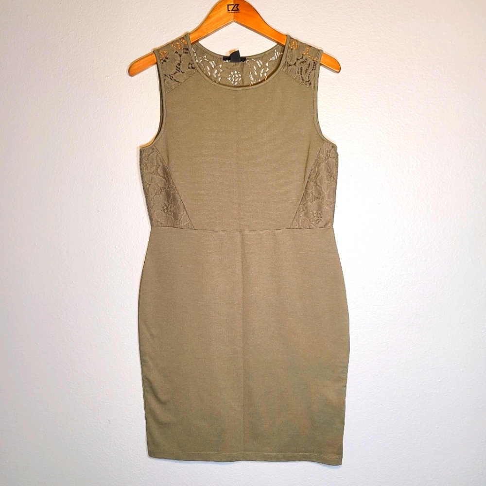 3/$20 H&M Olive Green Lace Panel Dress - M